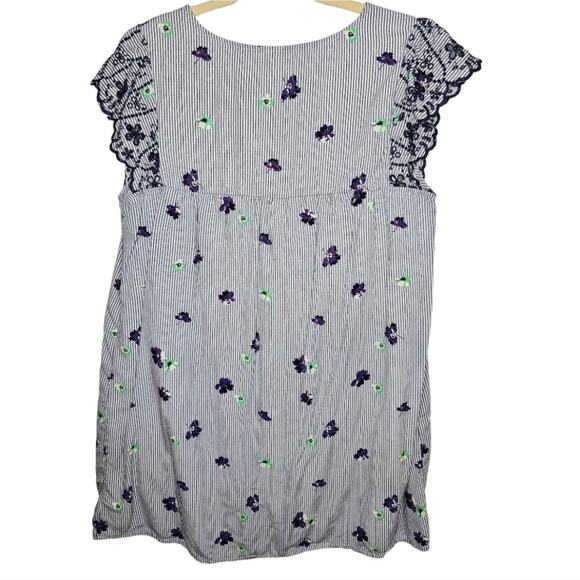 Old Navy Blue and White Striped Floral Eyelet Mini Dress Lightweight Large - Picture 5 of 7